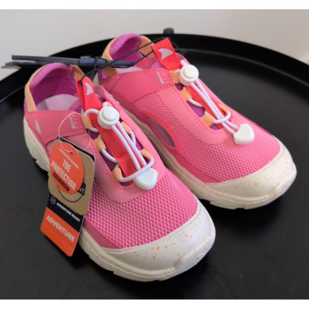 Rugged Shark Trek Sandal Girls Size 1 Pink/Orange Water Shoe Slip-On Bungee